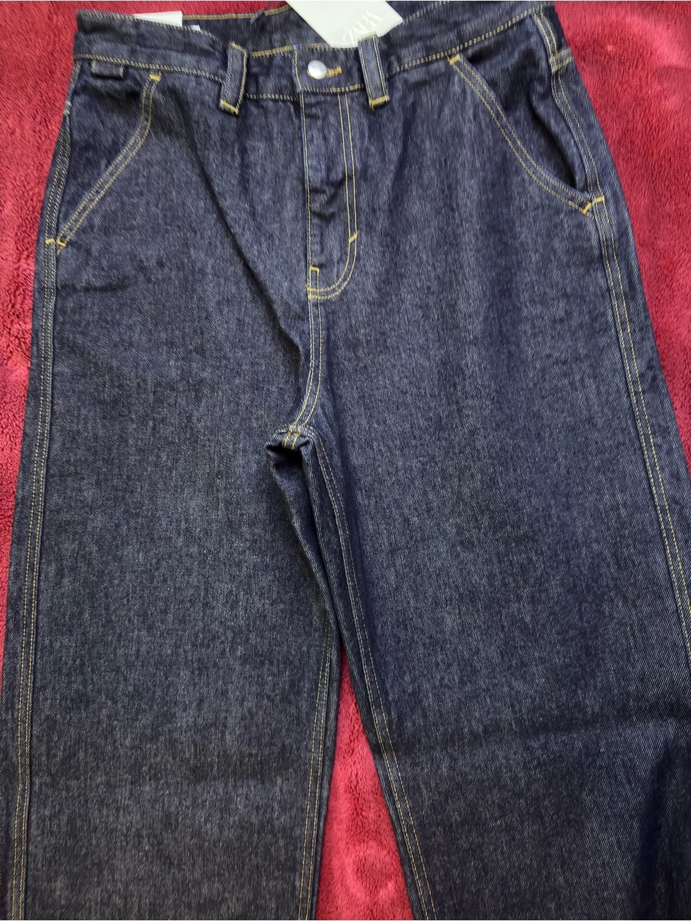 Zara Men's Straight Jeans in Dark Blue Denim